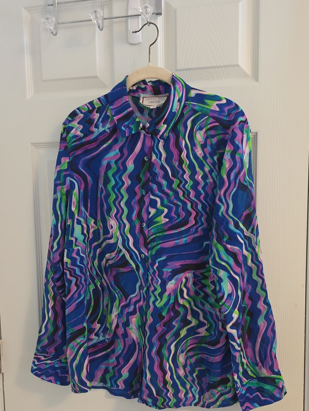 JOHNNY WAS Vibrant Blue Multi-Color Wave Print Shirt